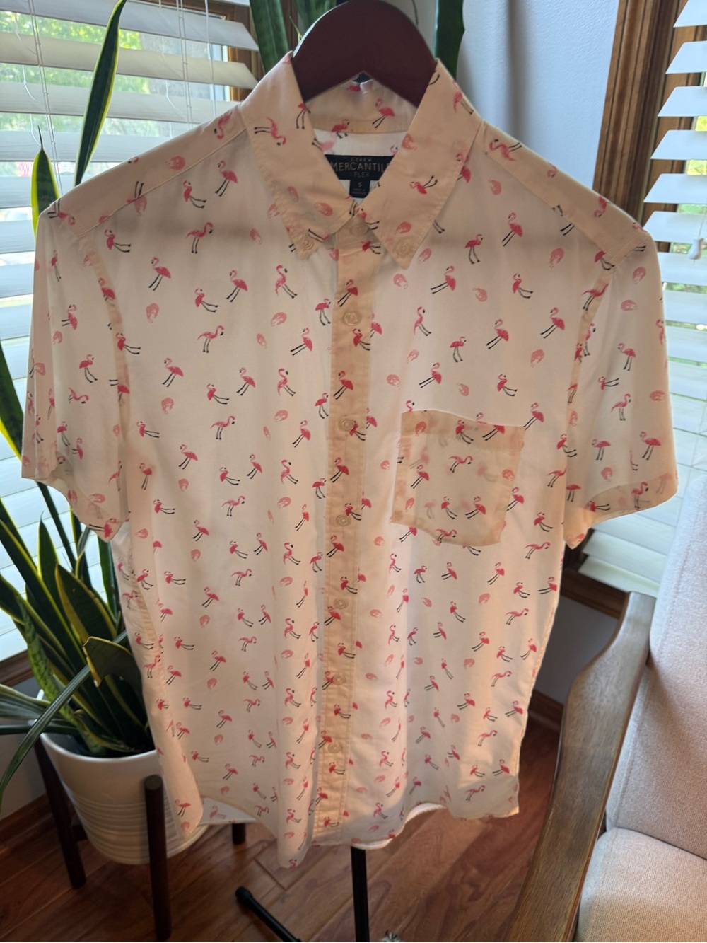 J. Crew Flamingo-Print Short Sleeve Shirt - White & Pink